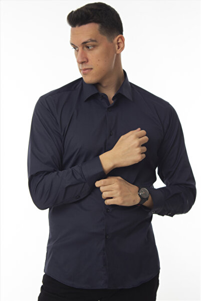 DAŞ ÜNİFORMA Slim Fit Cut Long Sleeve Stretch Fabric Classic Men's Shirt