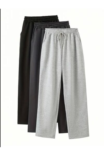 TORUK MAKTO 3 Pieces Unisex Regular Black Gray Anthracite Pipe Leg Sweatpants