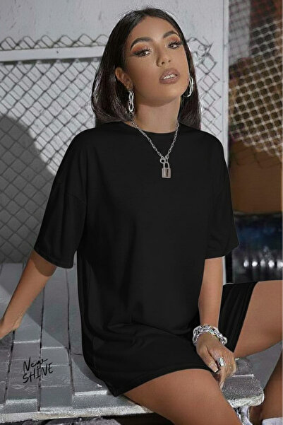 New Shine تي شيرت غير مطبوع كبير الحجم للجنسين