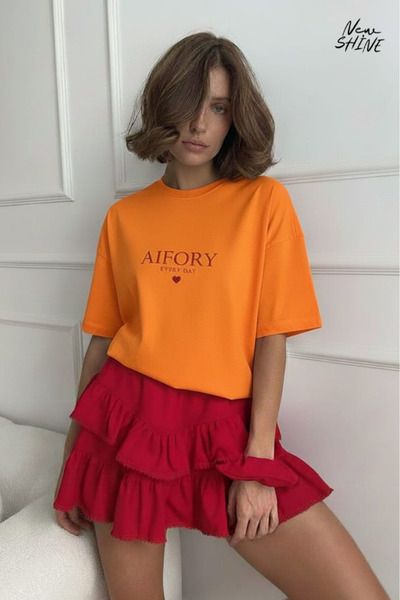 New Shine تي شيرت Aifory Every Day مطبوع قصة فضفاضة