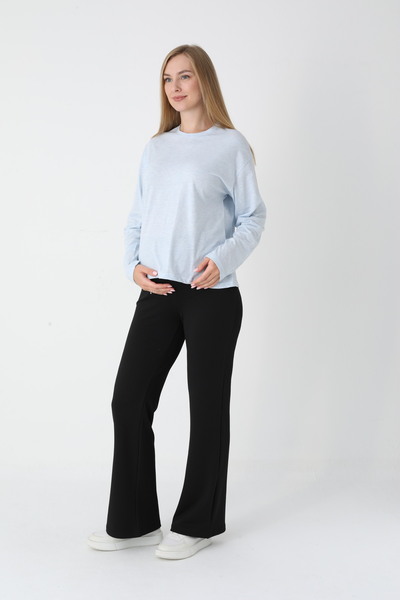 BLACKMORE Women's Blue High Waist Cotton Long Sleeve Maternity Tracksuit Set