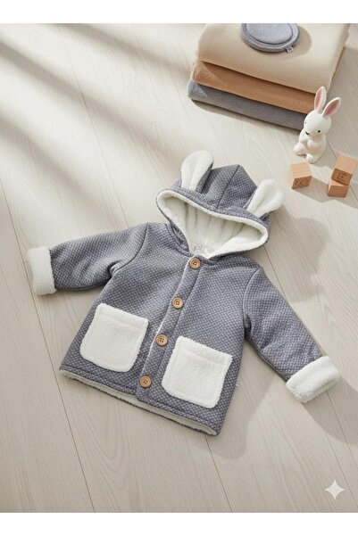 Baby Pattini Tavşan kulaklı peluş Astarlı Kışlık Bebek Montu Welsoft Kumaş Pa...