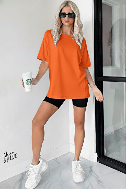 New Shine تي شيرت غير مطبوع كبير الحجم للجنسين