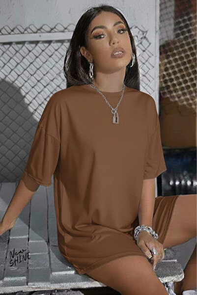 New Shine تي شيرت غير مطبوع كبير الحجم للجنسين