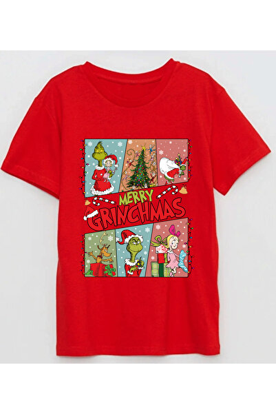 Efendioğlu Design 6 Photo Light up Merry Grinchmas Printed Christmas New Year Adult Short Sleeve T-Shirt