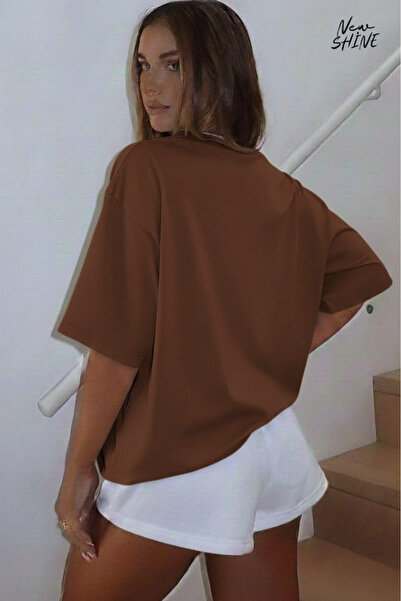 New Shine تي شيرت غير مطبوع كبير الحجم للجنسين