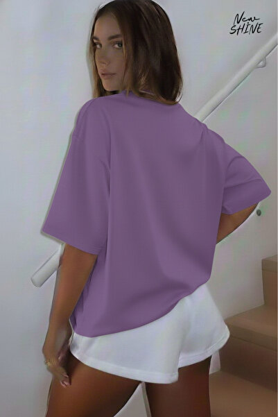 New Shine تي شيرت غير مطبوع كبير الحجم للجنسين