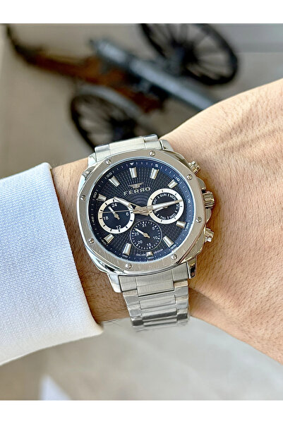 FERRO Silver Steel Cord Men's Wristwatch Fm11652A-A3 Functions Active 3 Atm Water Resistant