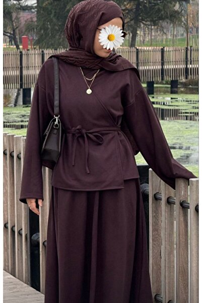 inci wears Women's Suede Skirt Suit Dark Brown