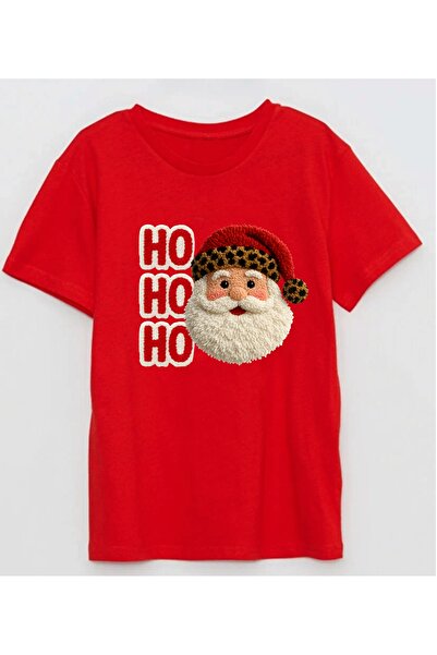 Efendioğlu Design Embroidery Printed Santa Claus Hohoho Print Embroidery Visual Cotton Adult T-Shirt