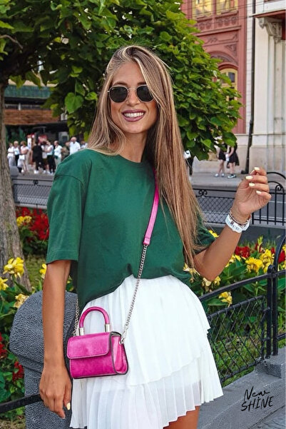 New Shine تي شيرت غير مطبوع كبير الحجم للجنسين