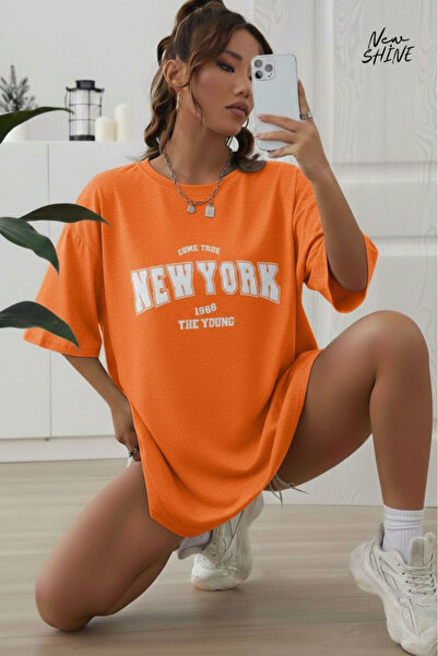 New Shine تي شيرت نيويورك كوم ترو مطبوع قصة فضفاضة