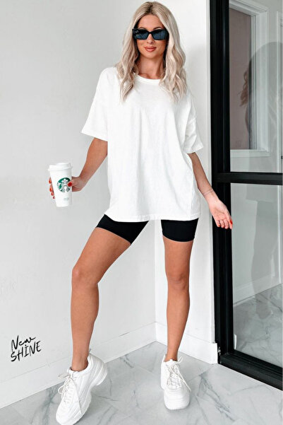 New Shine تي شيرت غير مطبوع كبير الحجم للجنسين