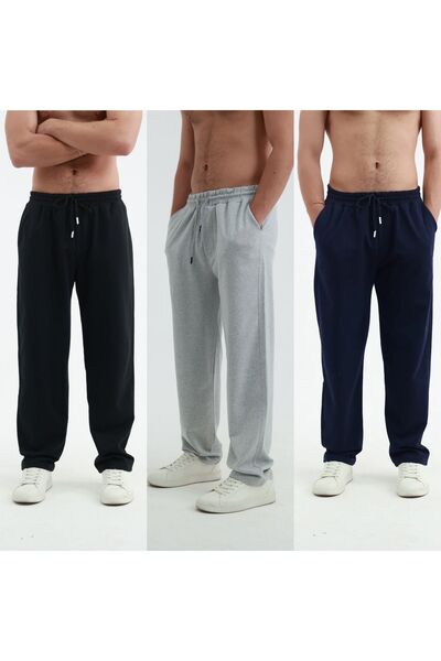 TORUK MAKTO 3 Pieces Unisex Regular Black Gray Navy Blue Pipe Leg Sweatpants