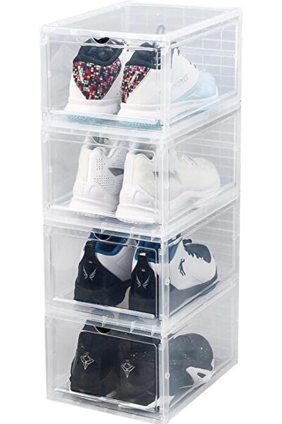 Generic 4 قطع من صناديق تخزين الأحذية الشفافة القابلة للتكديس، منظمات بلاستيك...