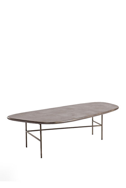 Estetik Decor Triat Long Bej Platin Deri Orta Sehpa