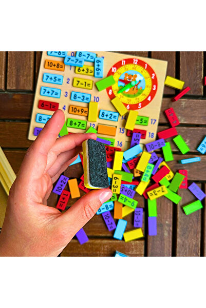 miraza 3 in 1 Math Board Addition and Subtraction, Educational Clock, Wooden Box, 19x23.5 cm