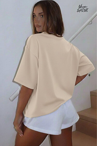 New Shine تي شيرت غير مطبوع كبير الحجم للجنسين