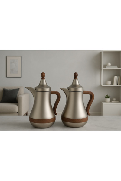 South house دلة من الفولاذ المقاوم للصدأ باللون البلاتيني بتصميم خشبي فاخر