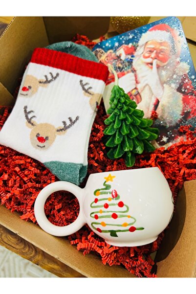 hasır bohem Yılbaşı hediye kutusu özel set hediye yılbaşı fincanı çorap ve yı...