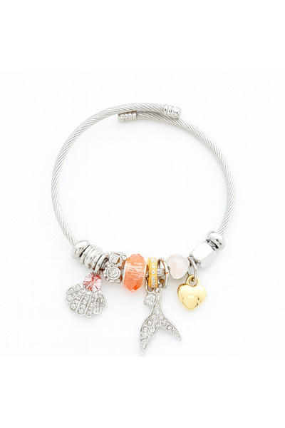 Çelik Women's Charm Bracelet – Combination Bracelet with Seashell, Fish Tail, and Heart Figures