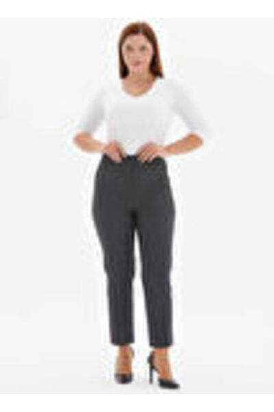 Selen Gri Kadın Normal Çizgili Pantolon 25KSL5484