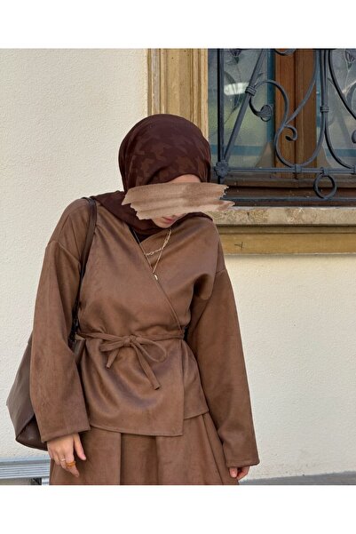 inci wears Women's Suede Skirt Suit Brown