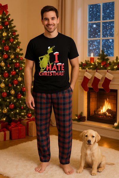 MVRDAR Set pijamale barbati bumbac Colectia Grinch Christmas, sarbatori de Cr...