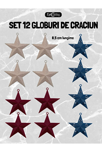 Epic Crafting Set of 12 Christmas Baubles – Stars 8.5 cm, Christmas Tree Ornaments in 3 Colors, Blue / Red / Marble Decor