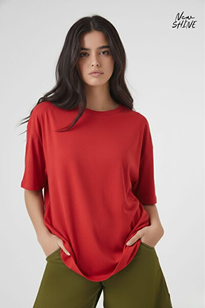 New Shine تي شيرت غير مطبوع كبير الحجم للجنسين