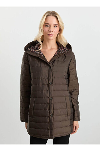 Selen Kahverengi Kadın Normal Leopar Desenli Mont 25KSL6171