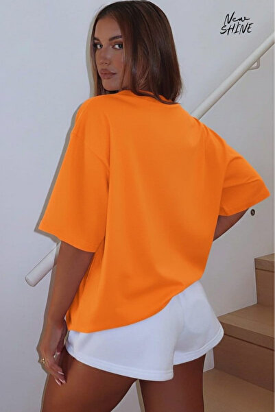 New Shine تي شيرت غير مطبوع كبير الحجم للجنسين