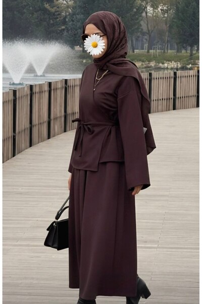 inci wears Women's Suede Skirt Suit Dark Brown