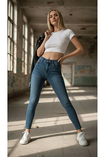 geenz manifacture Women's Mustache Navy Blue Ngbutika Full Stretch Fabric High Waist Skinny Jean Trousers (Recovery)