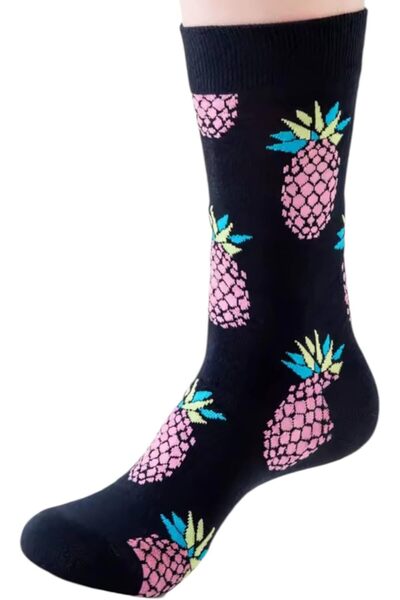 golden pineapple LYF STILE Pineapple Novelty Socks - Black Cotton Blend, Unisex UK 5-11, One Pair