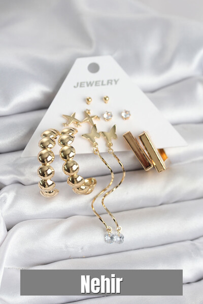 Nehir طقم أقراط نسائية من النحاس الذهبي مكون من 6 أزواج هدية لعيد الحب والأمه...