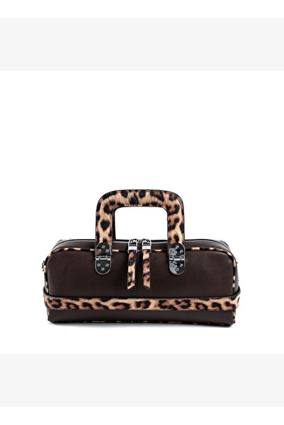 Silver Kadın Omuz Çantası 1258-48315 POLO ÇANTASI M105 KAHVE-MAT LEOPAR TABA