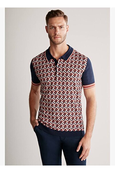Hemington İpek Pamuk Karışımlı Desenli Lacivert Triko Polo