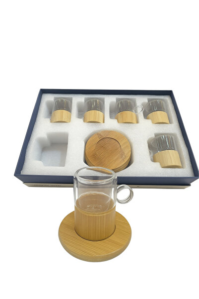 South house 6-Piece Double-Walled Glass Cup Set with Wooden Bases
