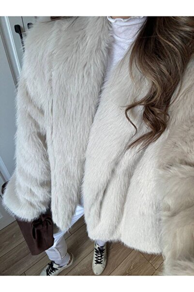 LİNDALİNA TEKSTİL Women's Long Collar Lined Unlined Fur Coat