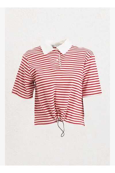 BSL Polo Yaka Çizgili Balon Tshirt