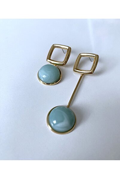 GOX Square Framed Round Stone Detailed Asymmetrical Earrings