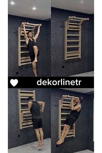 DEKORLİNE İsveç Duvarı Spor ve Tırmanma Seti – Ahşap Çocuk & Yetişkin Gym Duv...
