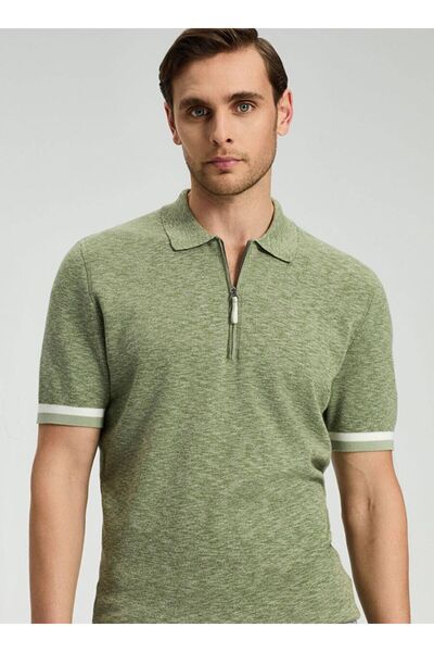 Hemington Saf Pamuk Kolları Şerit Detayı Koyu Yeşil Triko Polo