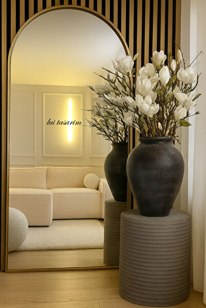 Lui Tasarım مزهرية سوداء ذات ملمس خاص من الفخار على الطراز الاسكندنافي الحديث، وعاء للديكور المنزلي مصنوع يدويًا من الطين 38*30 سم