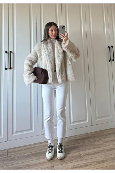 LİNDALİNA TEKSTİL Women's Long Collar Lined Unlined Fur Coat