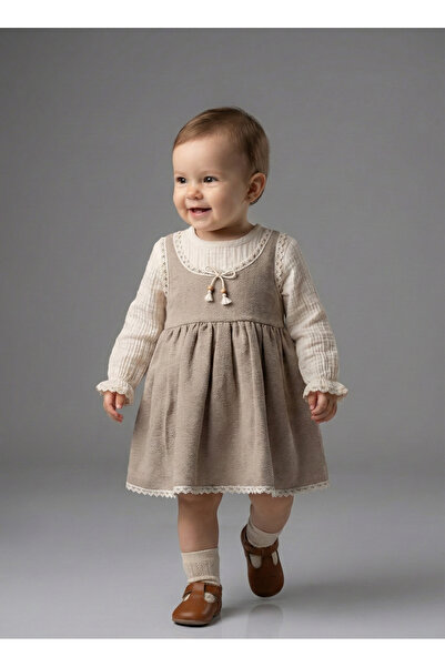 Minicix Kız Bebek Dantel Detaylı Müslin Elbise