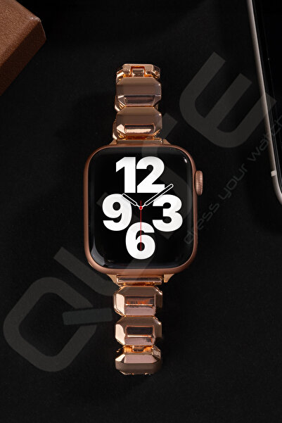 Quse Onyx Steel Band Compatible with Apple Watch – Rose Gold – Series 10/11 42mm & 41Mm/40Mm/38Mm