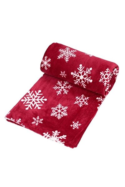 ELITECOMMERCEMARKET Decorative Christmas Double Velvet Blanket Burgundy White Snowflakes 220x200 cm