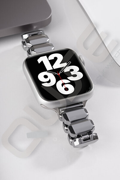 Quse Onyx Steel Band Compatible with Apple Watch – Silver – 44Mm/45Mm/46Mm & Series 1–3 42mm